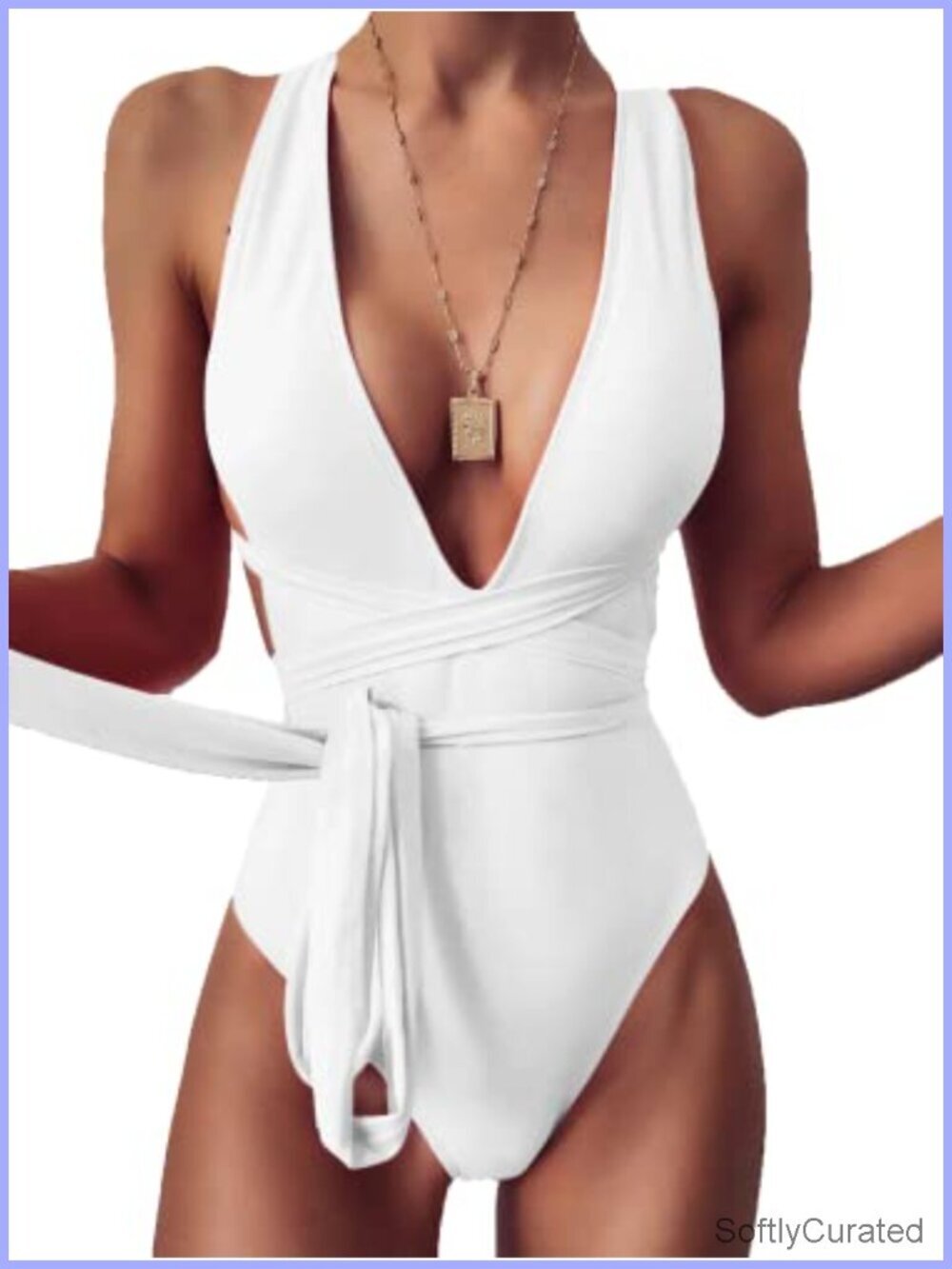 Criss Cross Plunge One Piece Thong Swimsuit High Cut Brazilian Bathing Suit